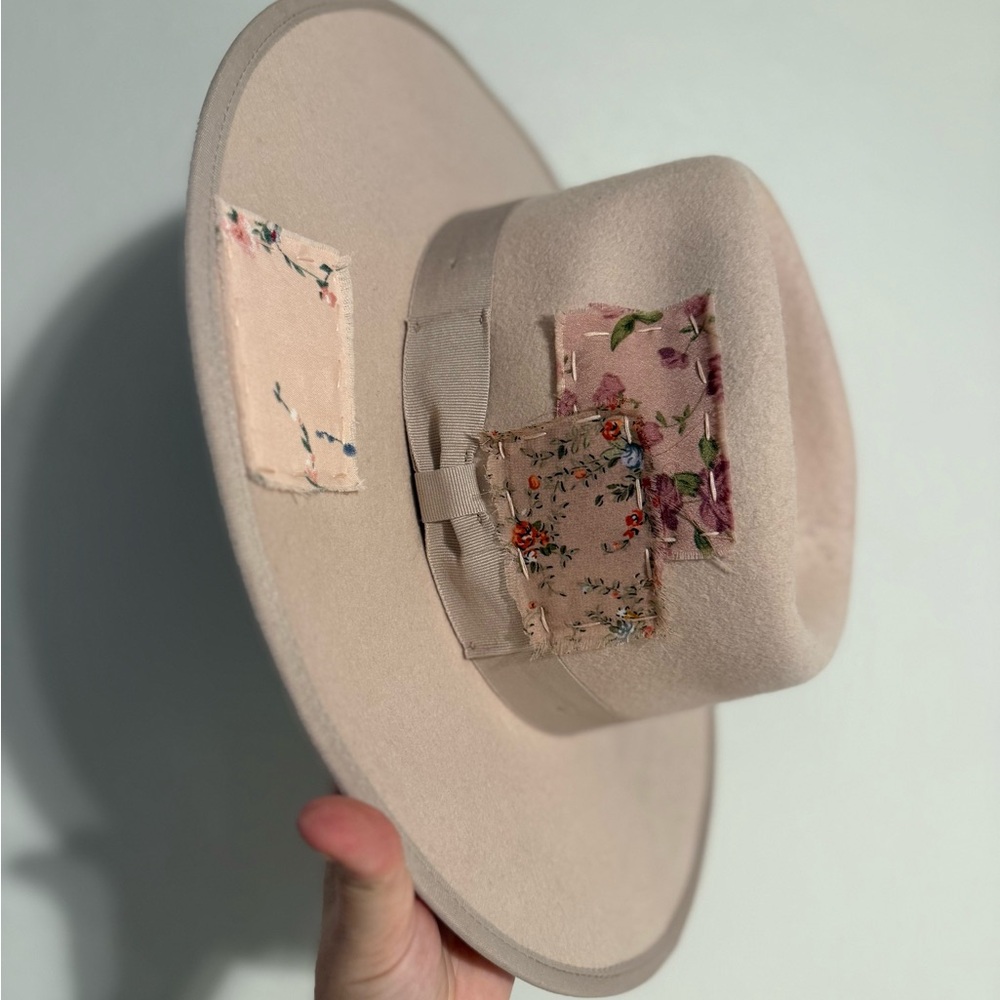 Soft pink Patchwork Panama Hat - Picture 3 of 4